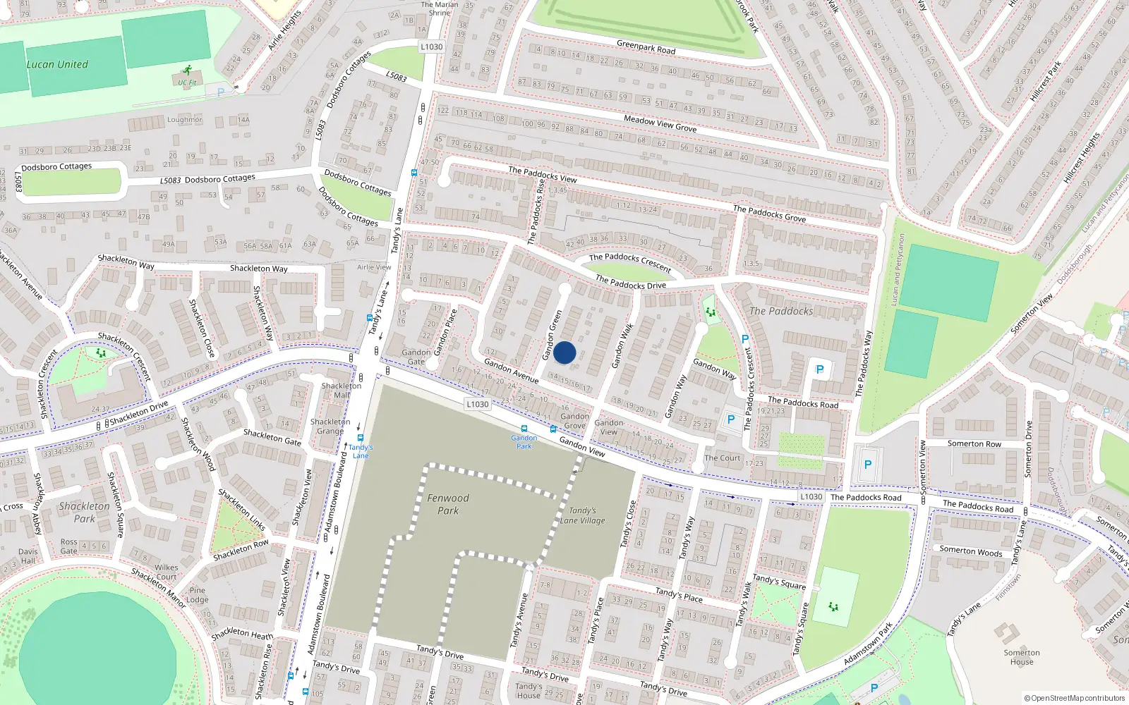 Overhead map showing the location of 6 Gandon Green, Lucan