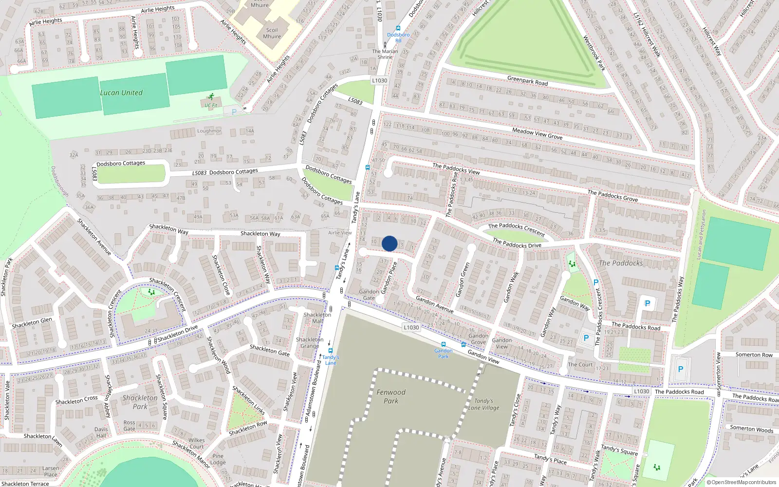 Overhead map showing the location of 6 Gandon Place, Lucan