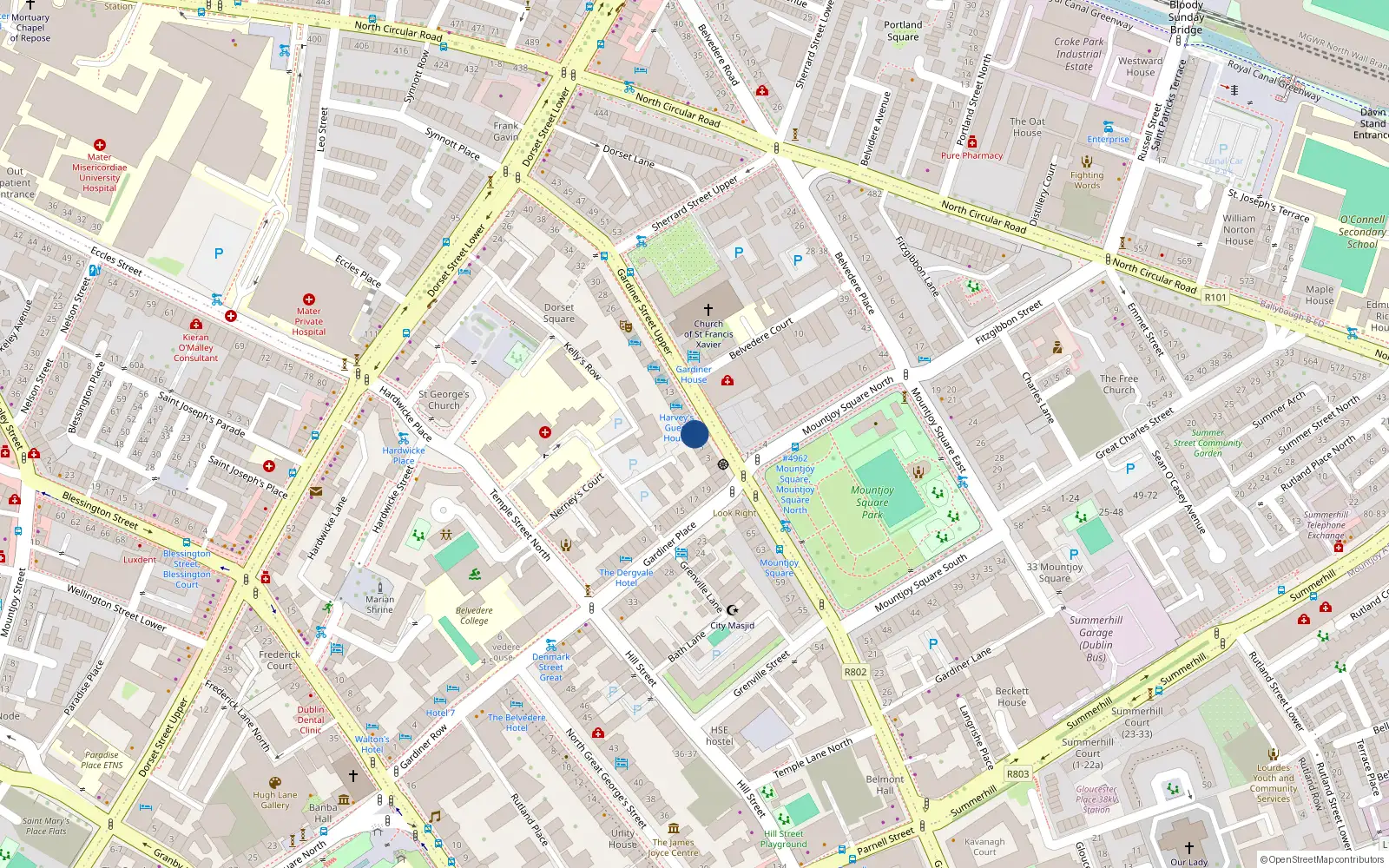 Overhead map showing the location of 6 Gardiner Street Upper, Dublin 1