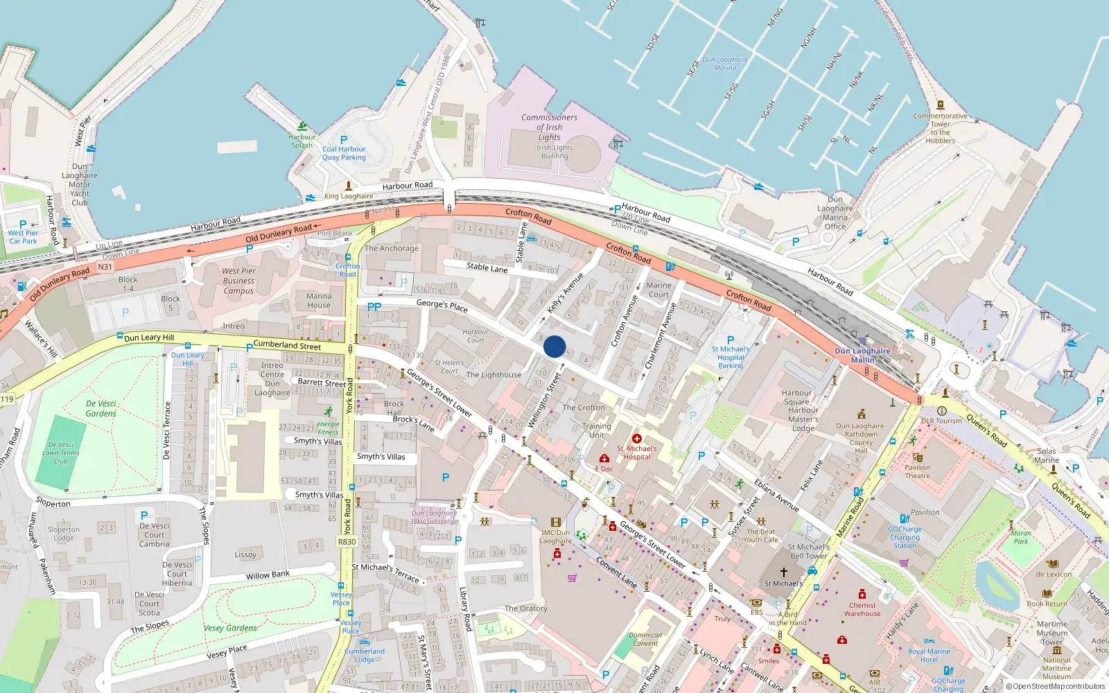 Overhead map showing the location of 6 Georges Place, Dun Laoghaire, Dublin