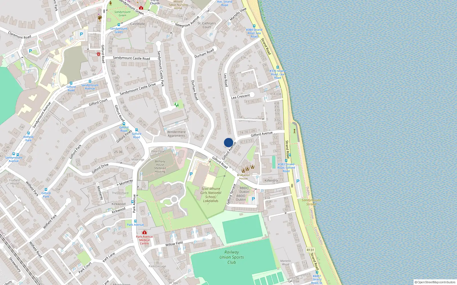 Overhead map showing the location of 6 Gilford Avenue, Sandymount