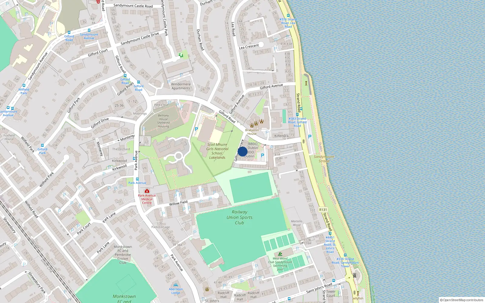 Overhead map showing the location of 6 Gilford Terrace, Sandymount, Dublin 4