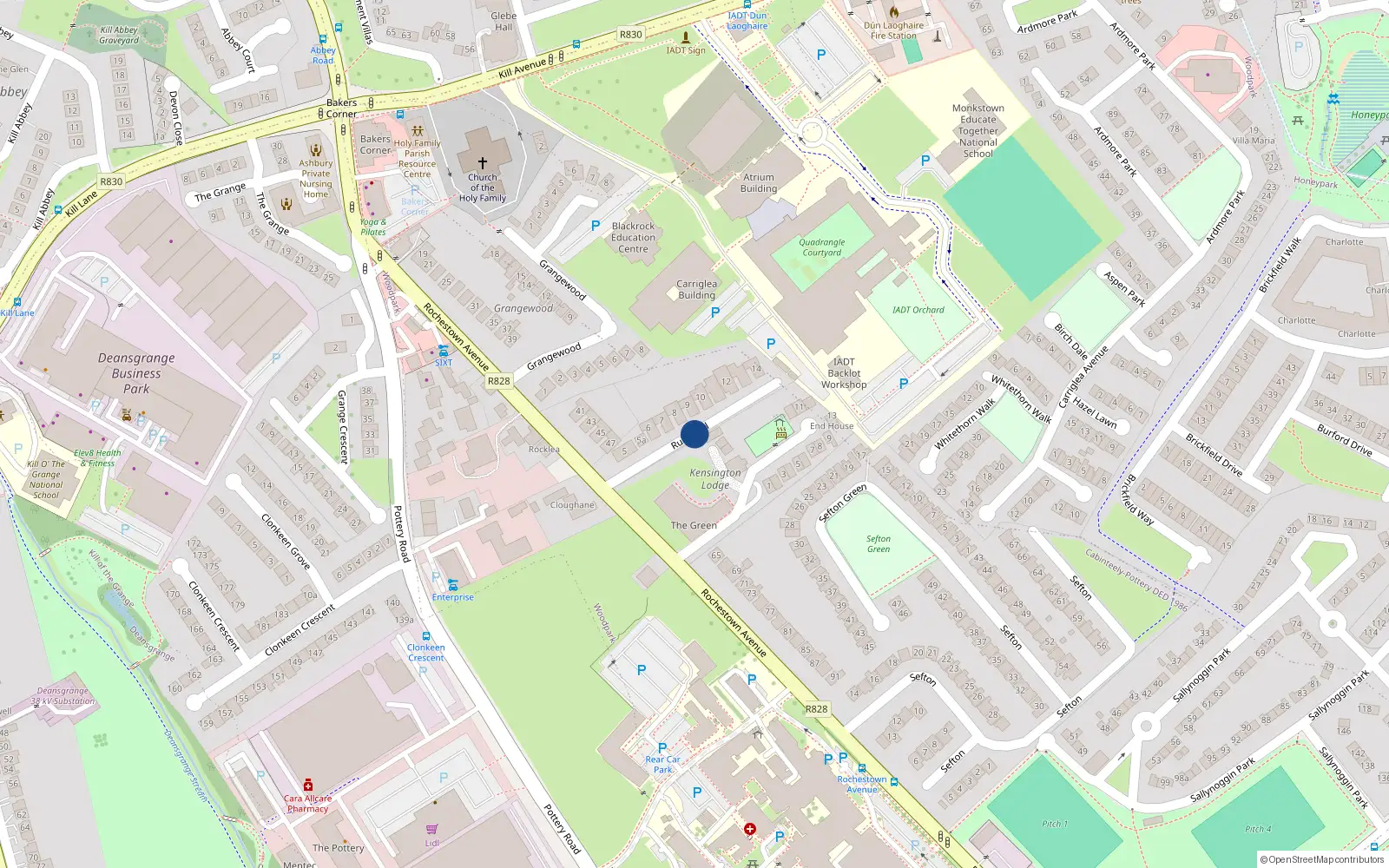Overhead map showing the location of 6 Glebe Hall, Dun Laoghaire, Dublin