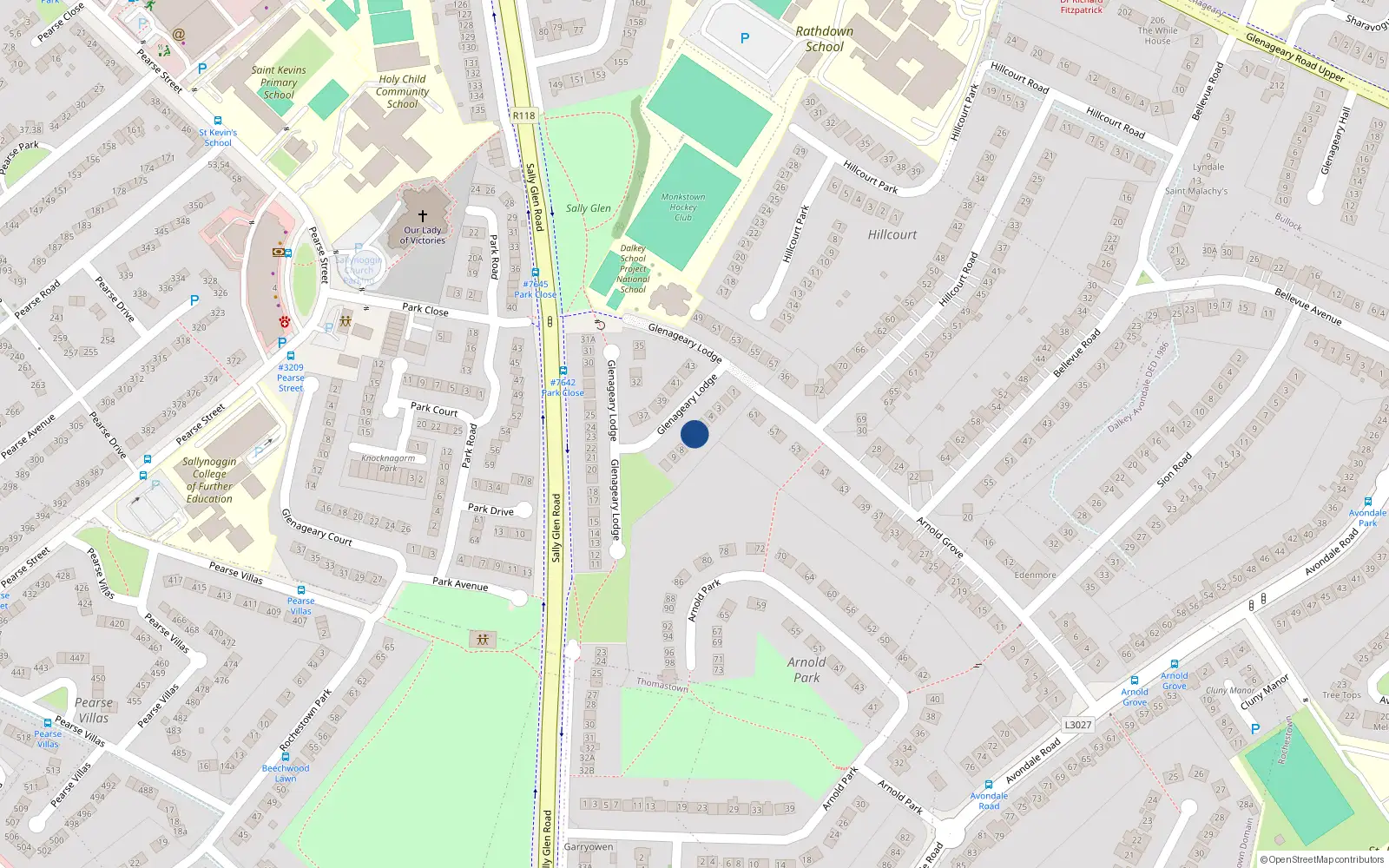 Overhead map showing the location of 6 Glenageary Lodge, Dublin
