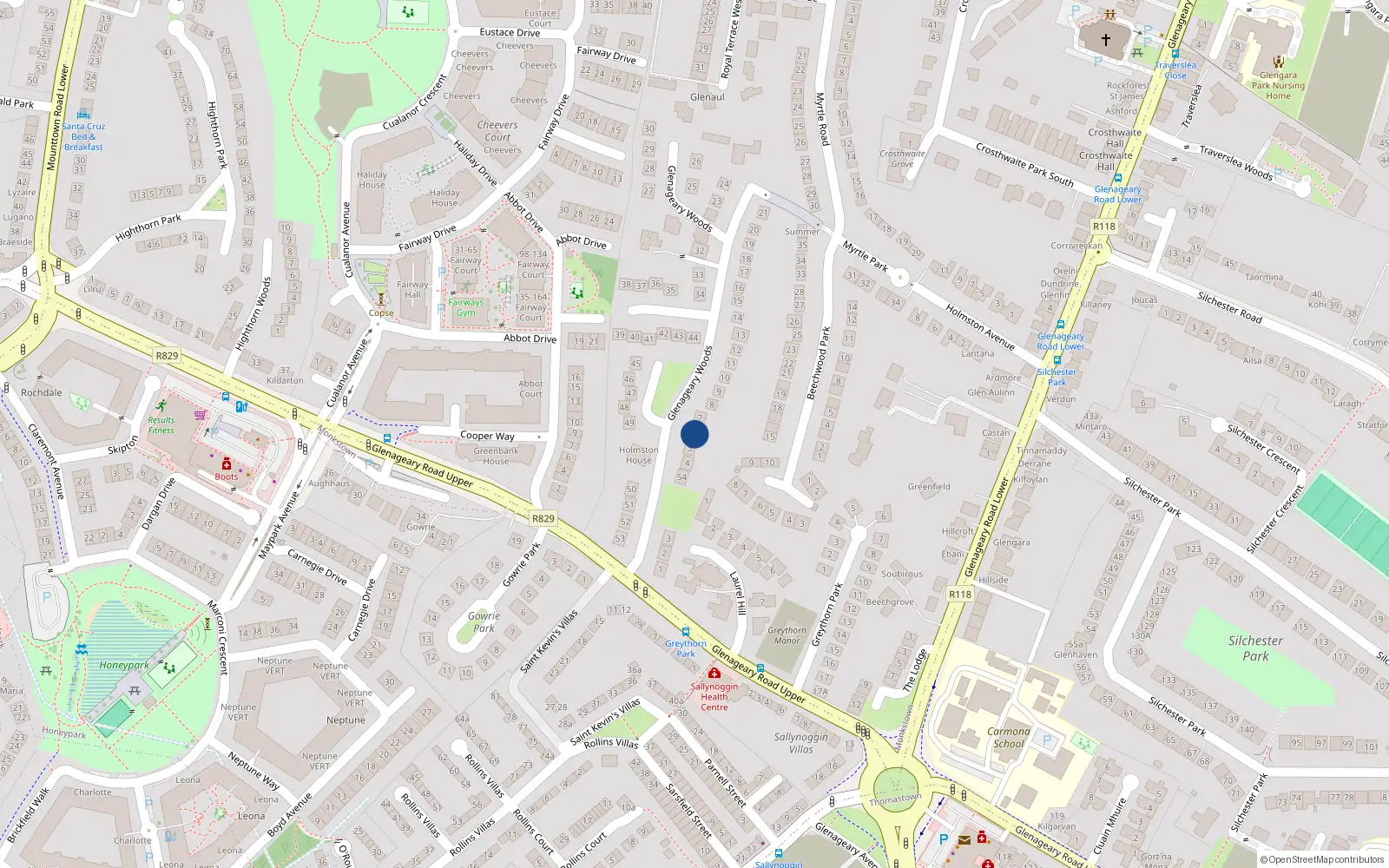 Overhead map showing the location of 6 Glenageary Woods, Dublin