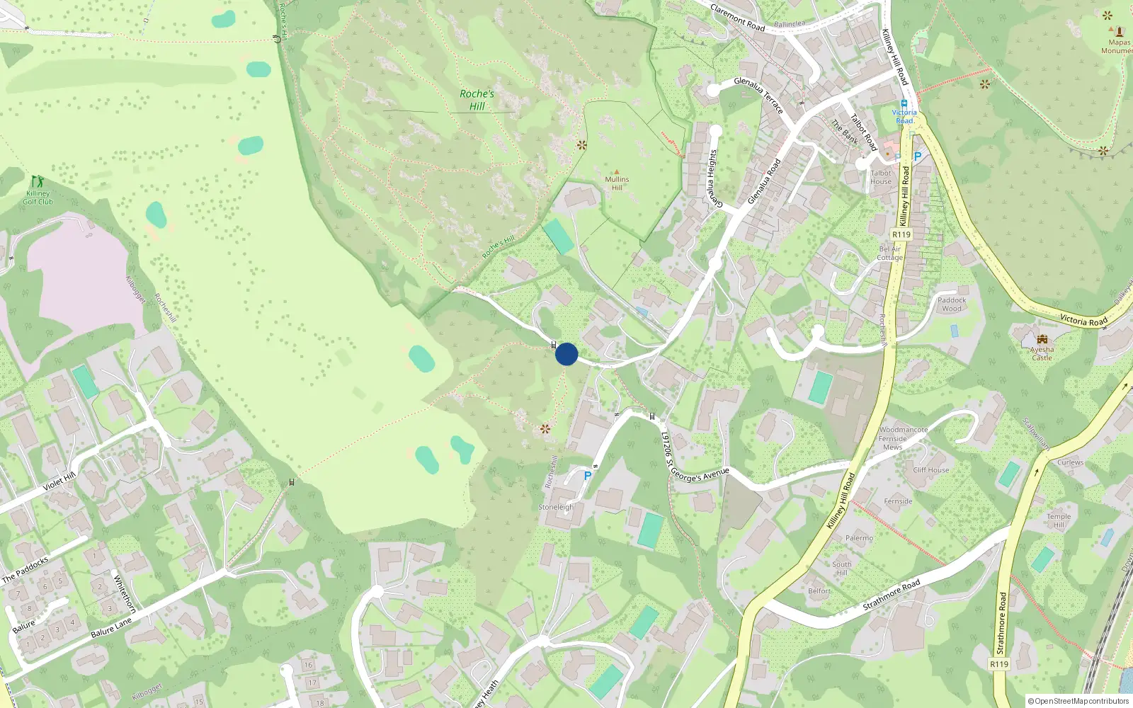 Overhead map showing the location of 6 Glenalua Road, Killiney
