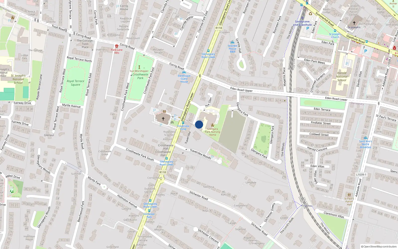 Overhead map showing the location of 6 Glengara Close, Glenageary Road Lower, Dun Laoghaire