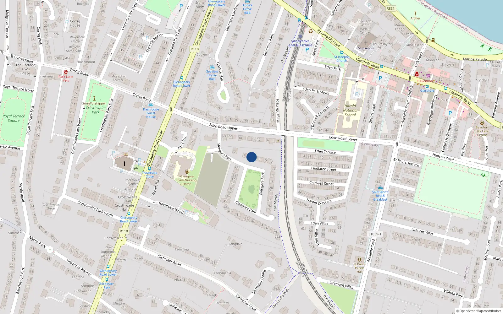 Overhead map showing the location of 6 Glengara Park, Dublin