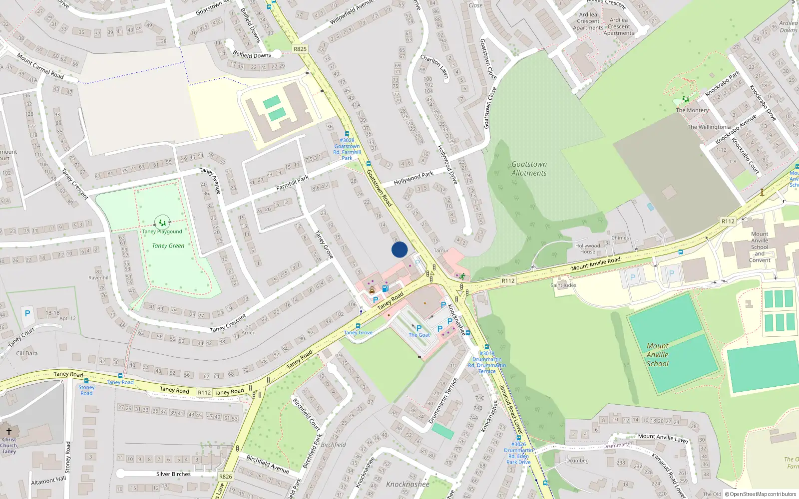 Overhead map showing the location of 6 Goatstown Road, Roebuck