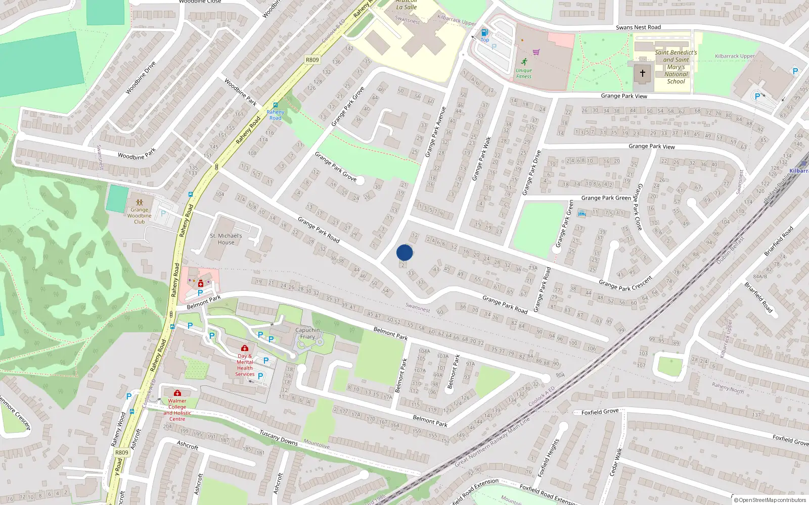 Overhead map showing the location of 6 Grange Park Avenue, Raheny, Dublin 5