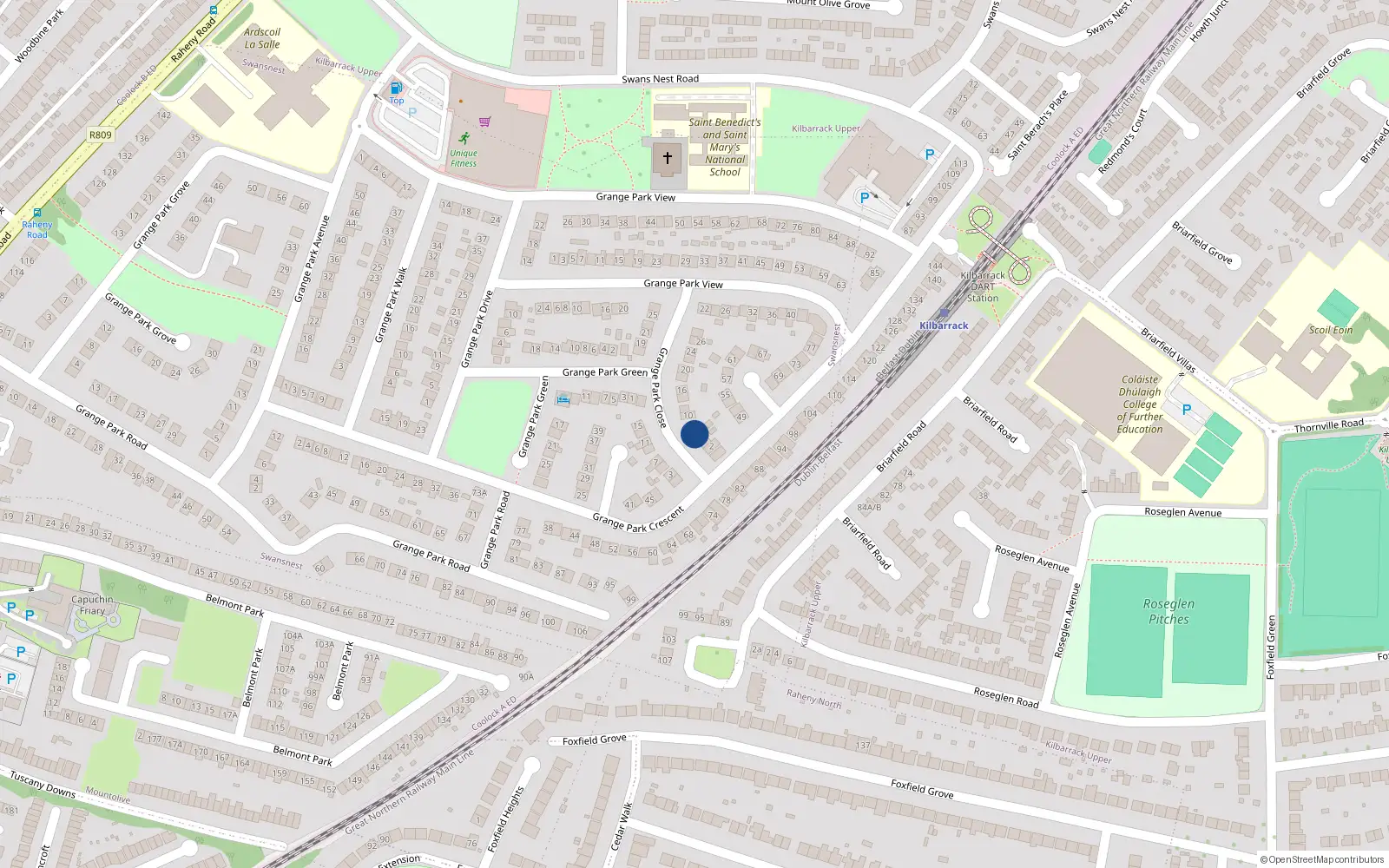 Overhead map showing the location of 6 Grange Park Close, Raheny, Dublin 5