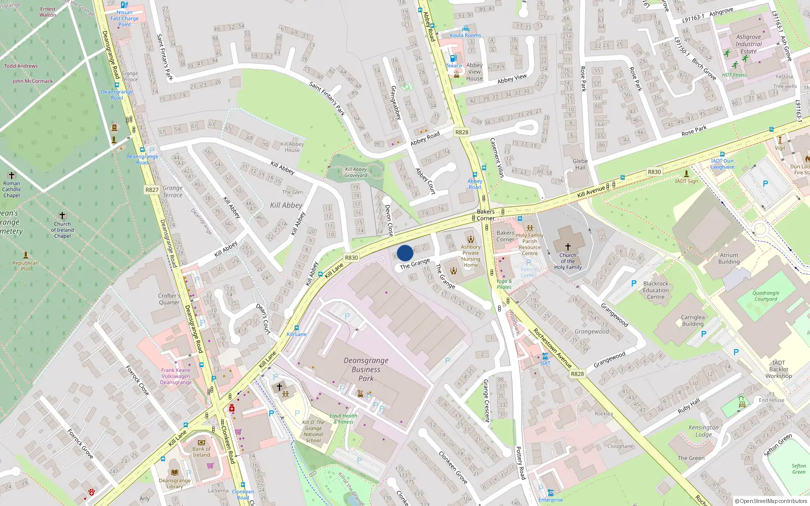 Overhead map showing the location of 6 Grange Terrace, Deans Grange, Blackrock