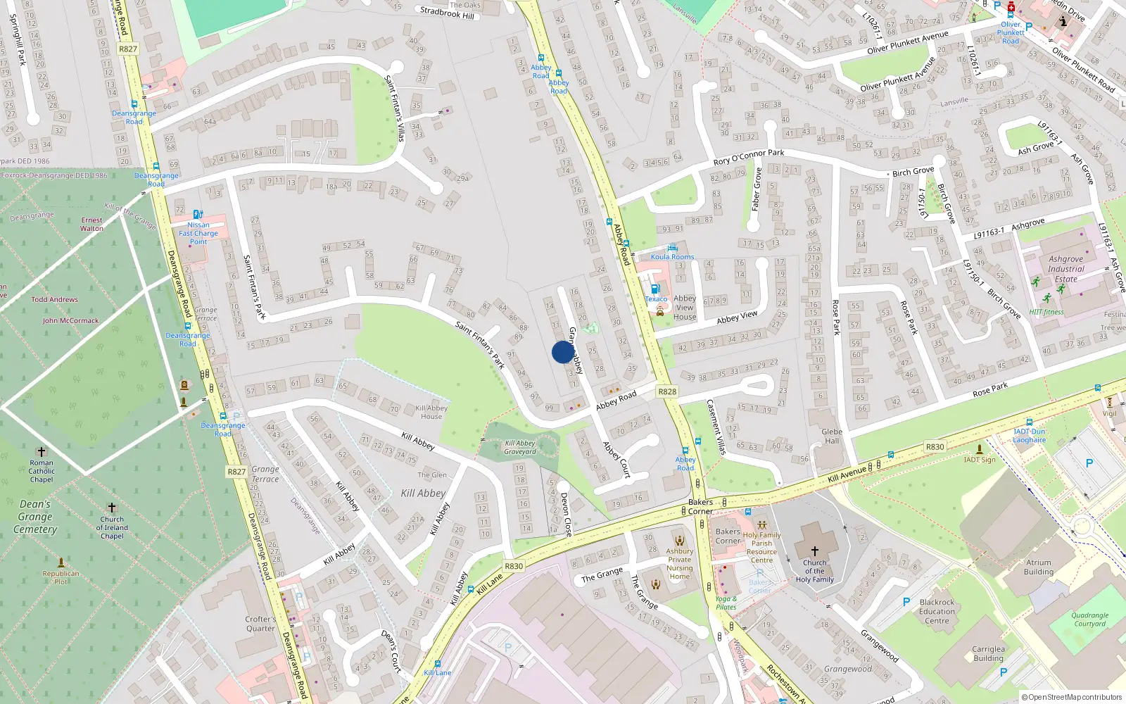 Overhead map showing the location of 6 Grangeabbey, Blackrock