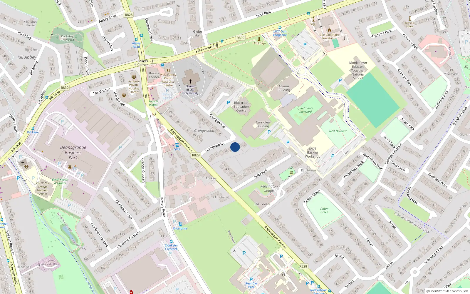 Overhead map showing the location of 6 Grangewood, Dun Laoghaire