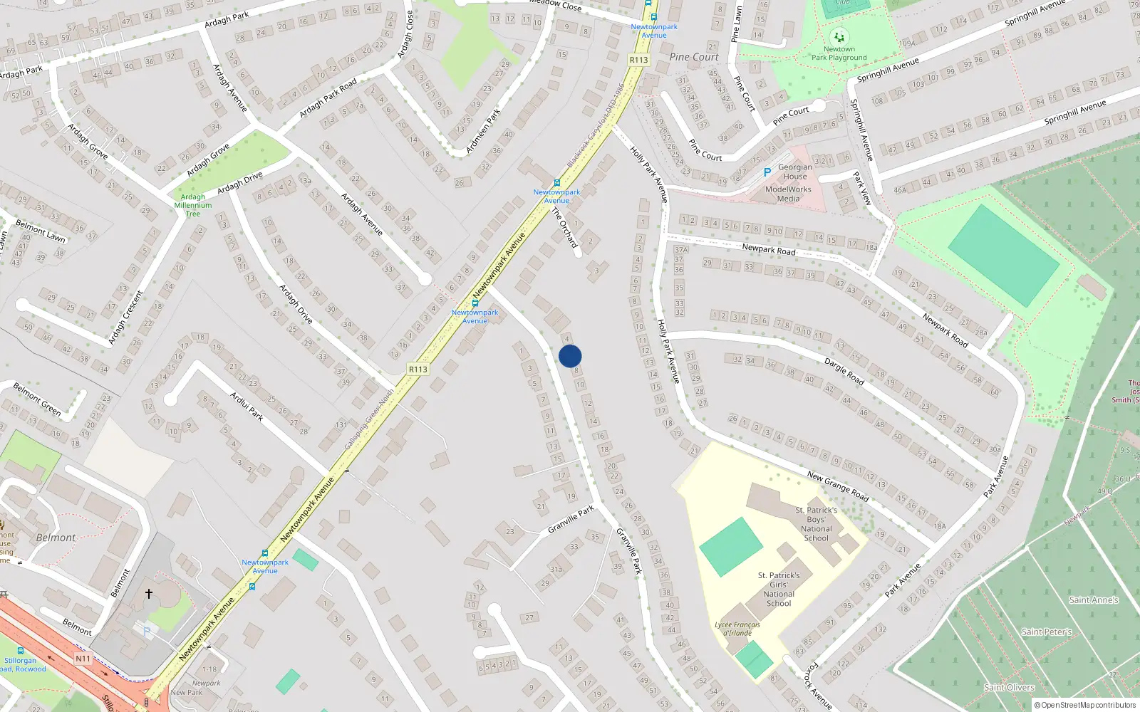 Overhead map showing the location of 6 Granville Park, Blackrock, Dublin