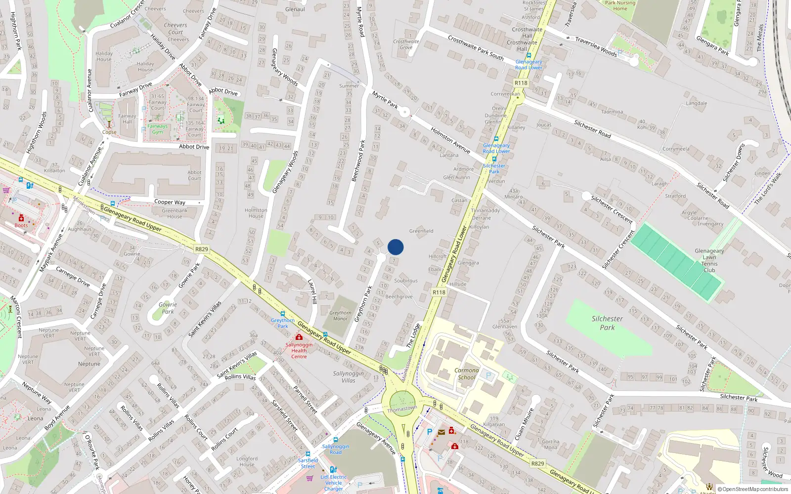 Overhead map showing the location of 6 Greythorn Park, Dublin