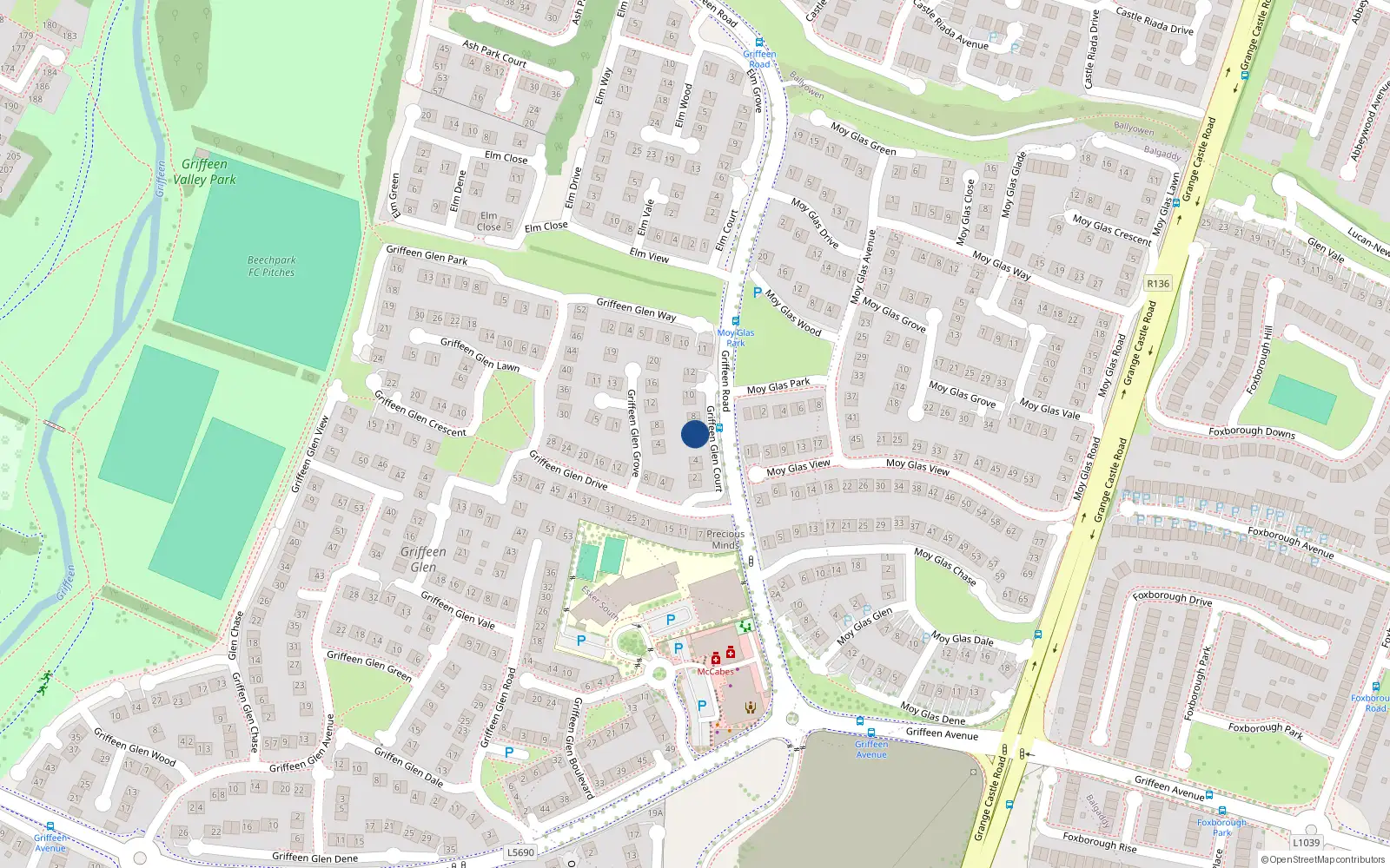 Overhead map showing the location of 6 Griffeen Glen Court, Lucan