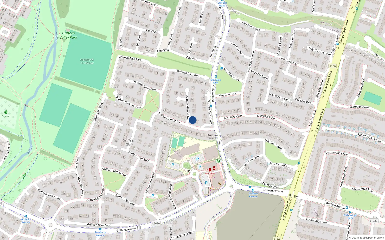 Overhead map showing the location of 6 Griffeen Glen Drive, Lucan