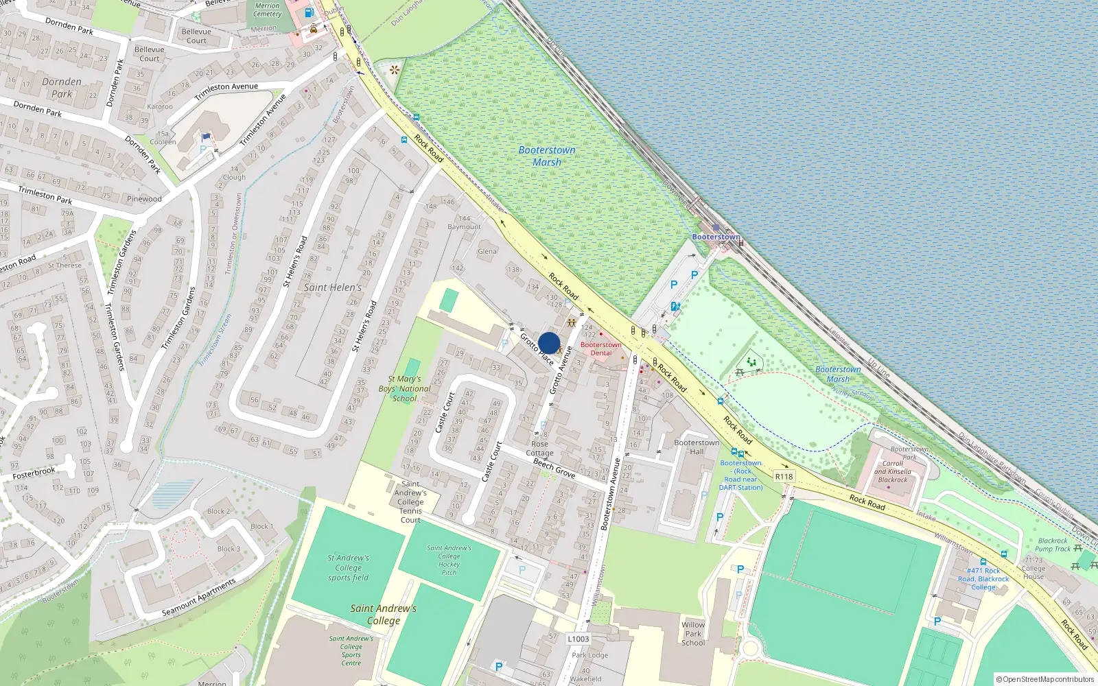 Overhead map showing the location of 6b Grotto Place, Booterstown
