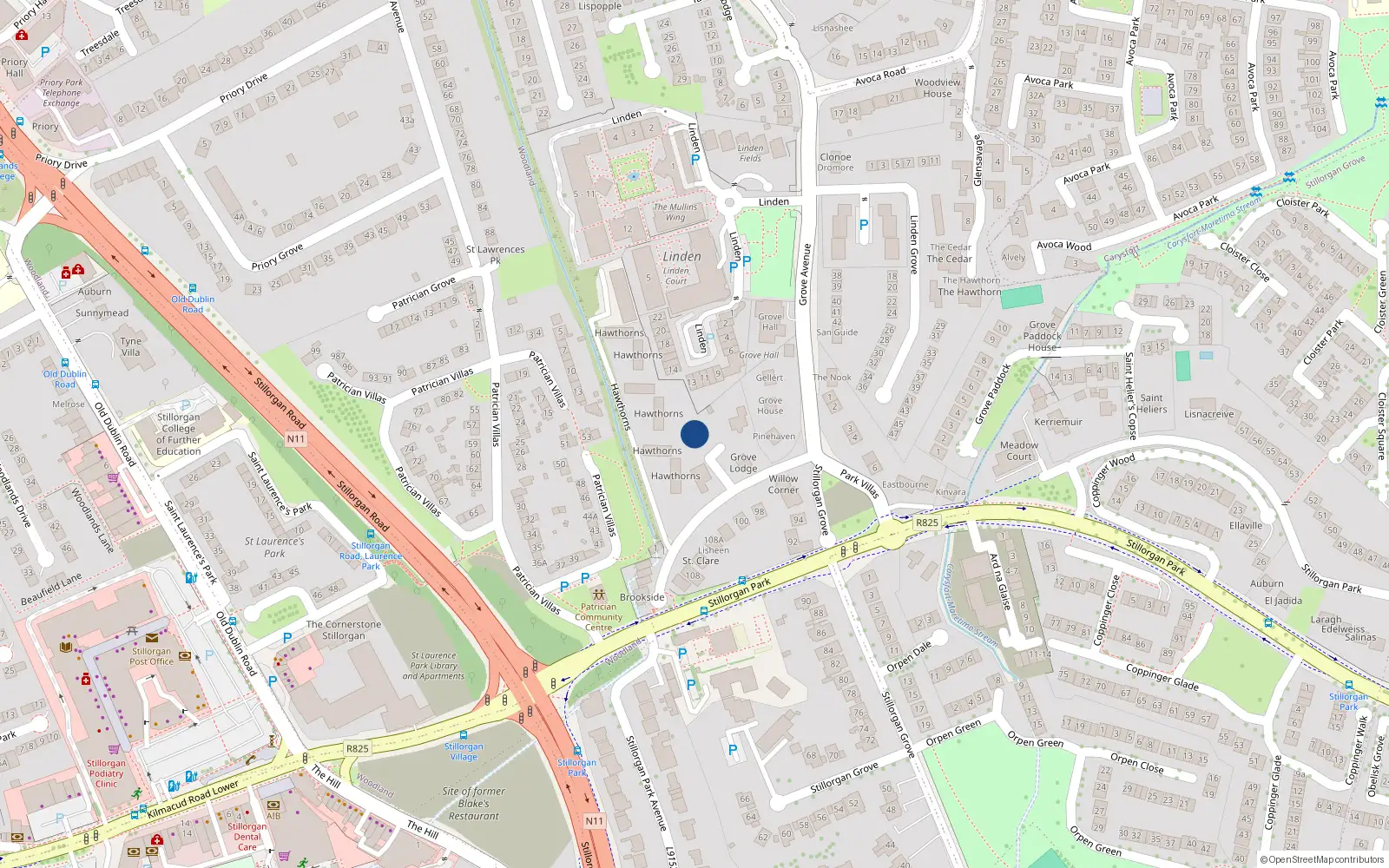 Overhead map showing the location of 6 Grove House Gardens, Grove Avenue, Blackrock