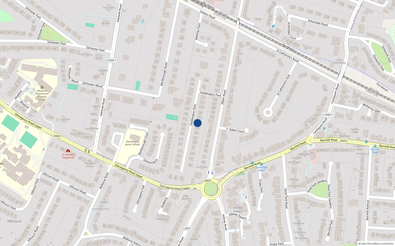 Overhead map showing the location of 6 Haddington Park, Glenageary, Dublin