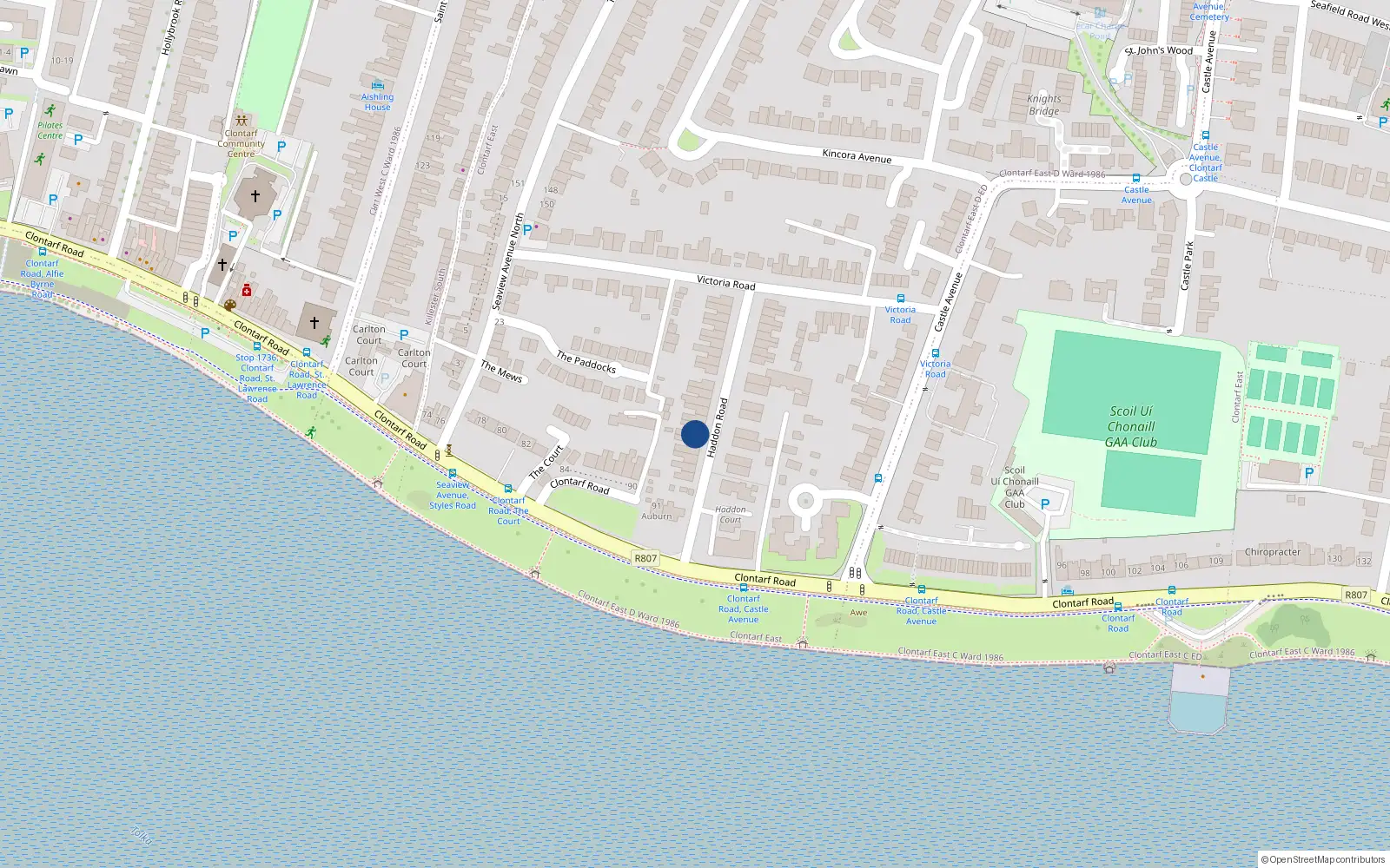 Overhead map showing the location of 6 Haddon Road, Clontarf, Dublin 3
