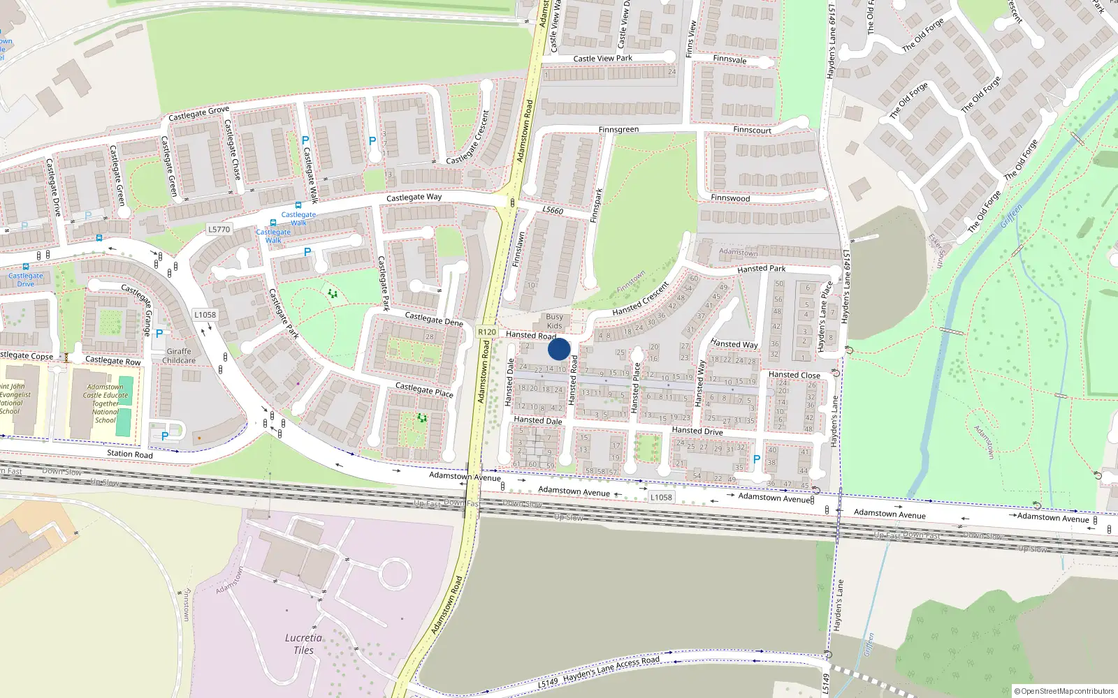Overhead map showing the location of 6 Hansted Road, Lucan