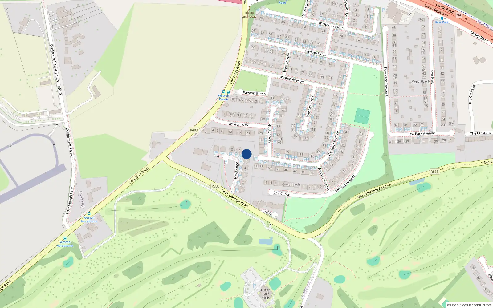 Overhead map showing the location of 6 Hawkridge, Lucan