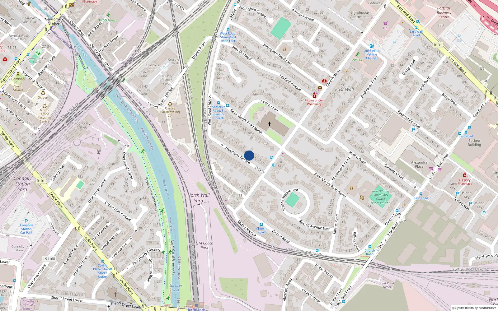 Overhead map showing the location of 6 Hawthorn Terrace, East Wall, Dublin 3