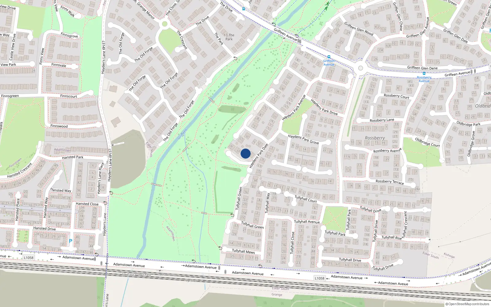Overhead map showing the location of 6 Haydens Park Dale, Lucan