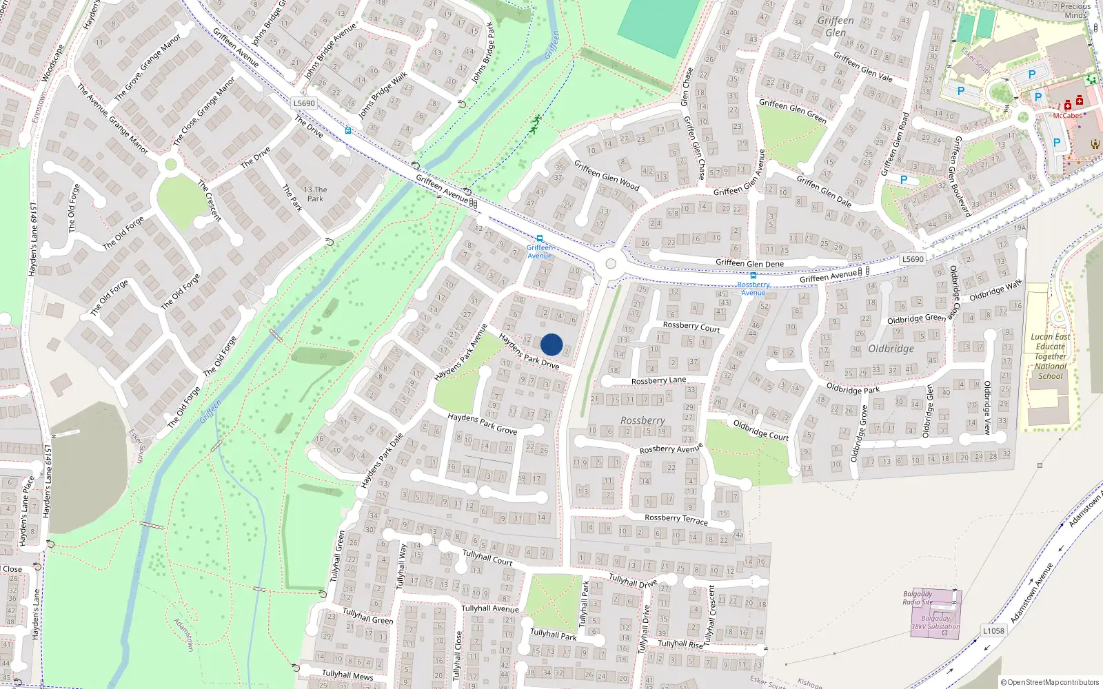Overhead map showing the location of 6 Haydens Park Drive, Lucan
