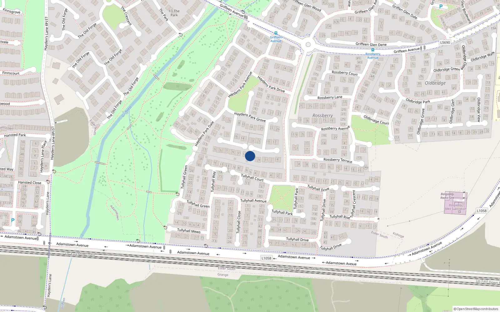 Overhead map showing the location of 6 Haydens Park Glade, Lucan