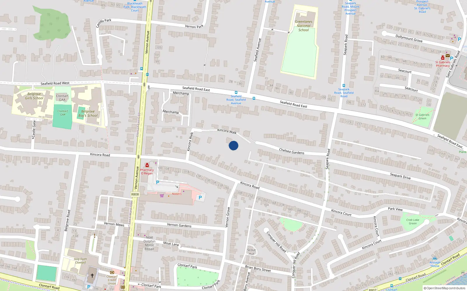 Overhead map showing the location of 6 Hazel Lane, Clontarf, Dublin 3