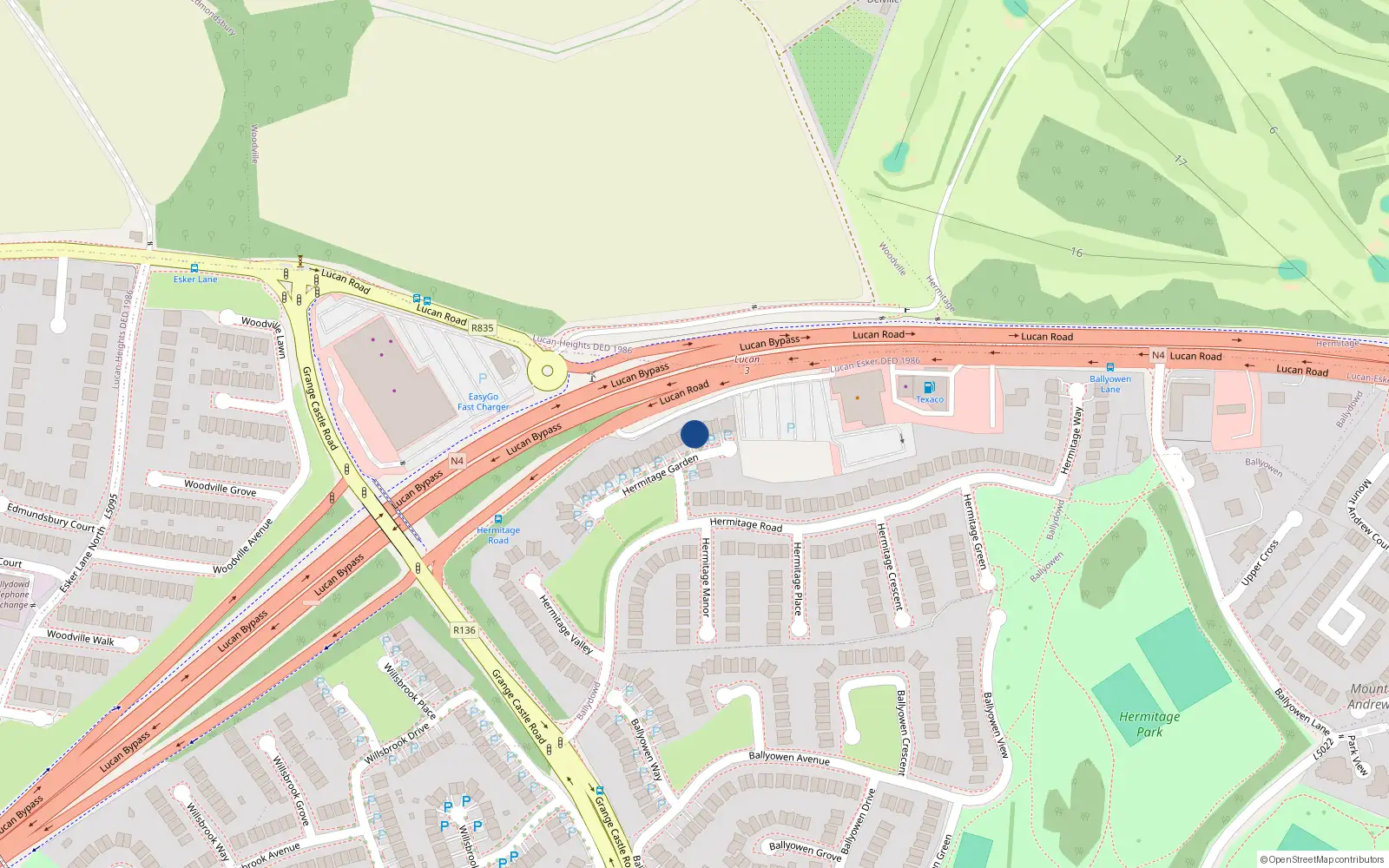 Overhead map showing the location of 6 Hermitage Garden, Lucan, Dublin