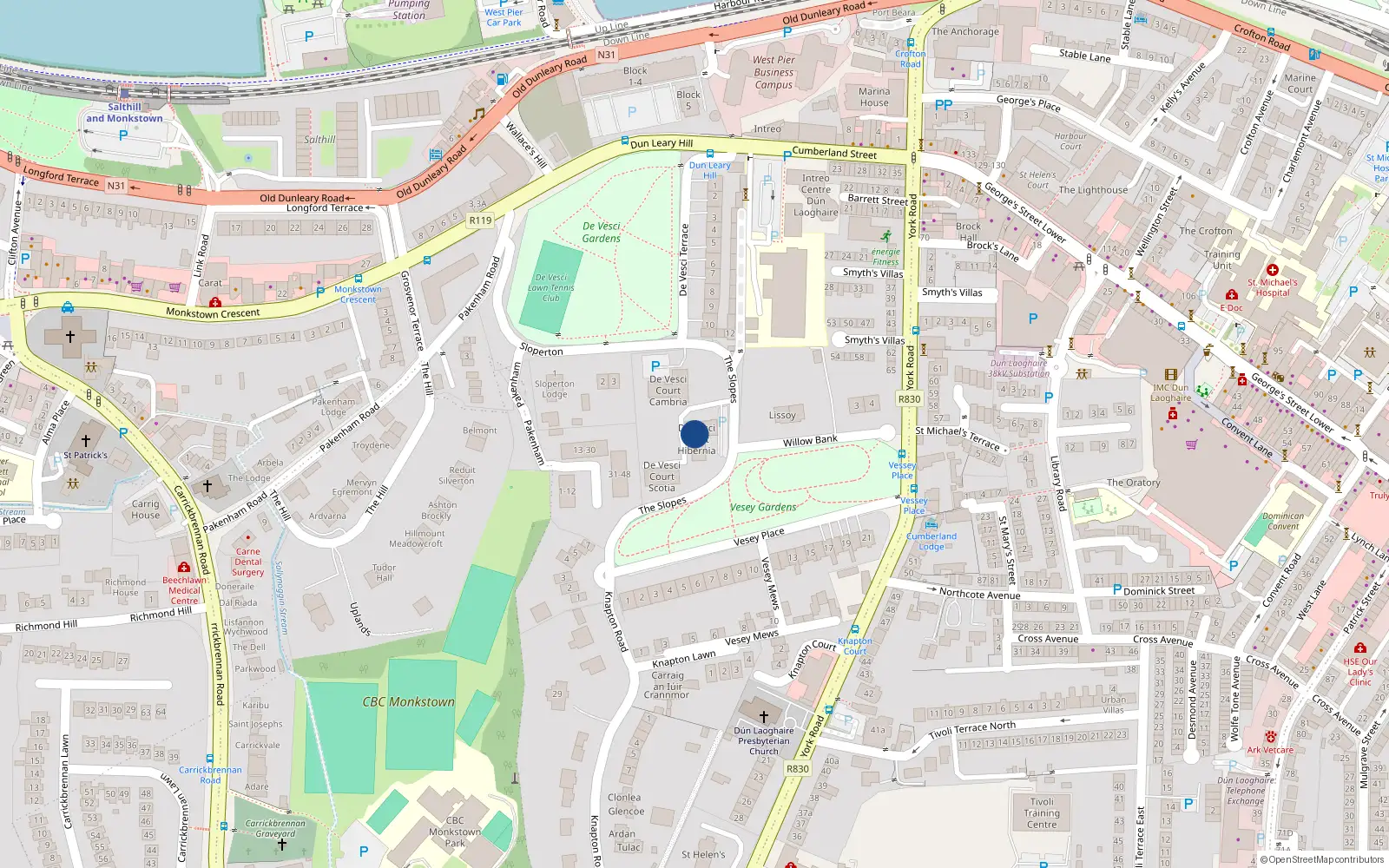 Overhead map showing the location of 6 Hibernia, De Vesci Court, Monkstown