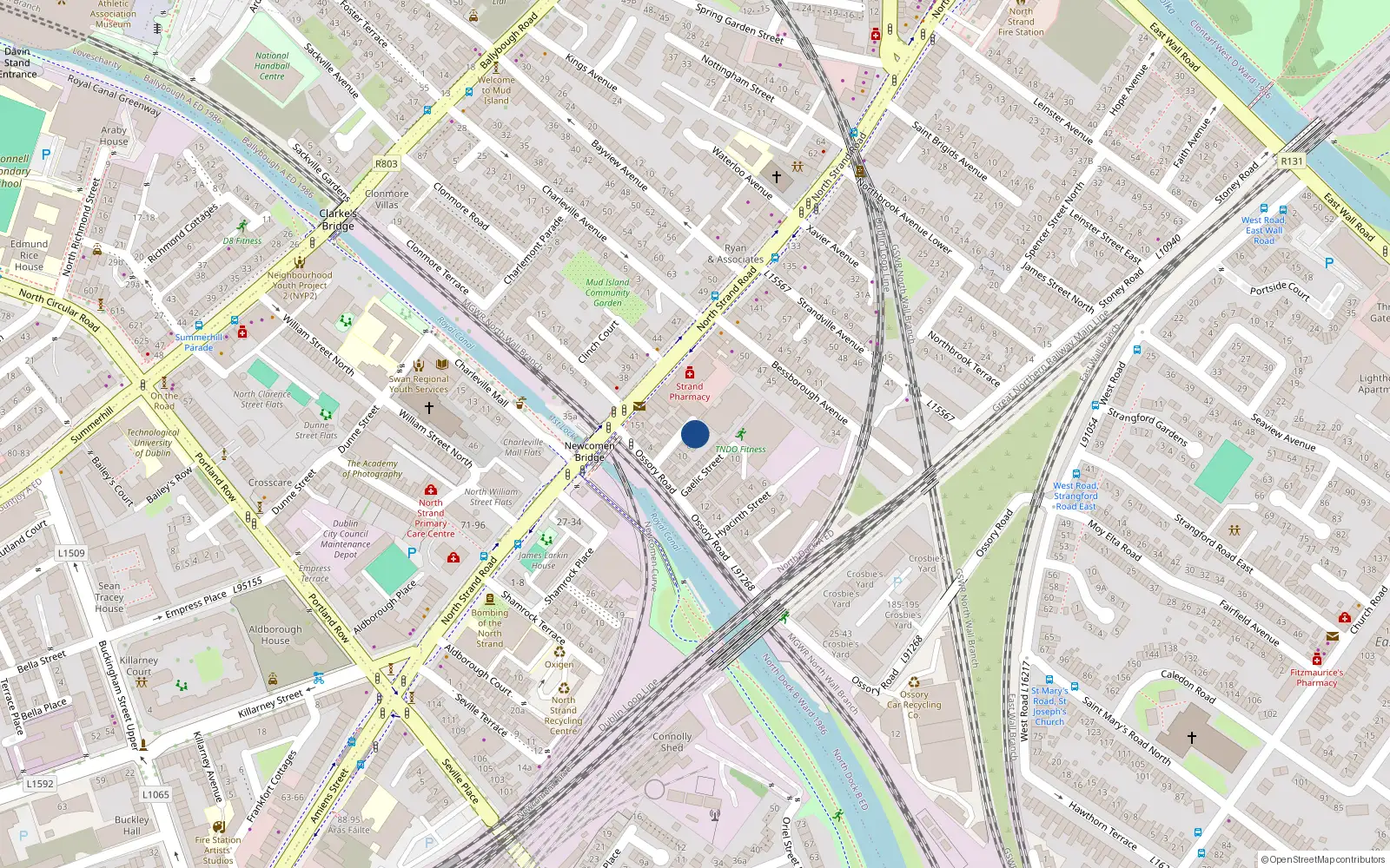 Overhead map showing the location of 6 Hibernian Avenue, North Strand, Dublin 3