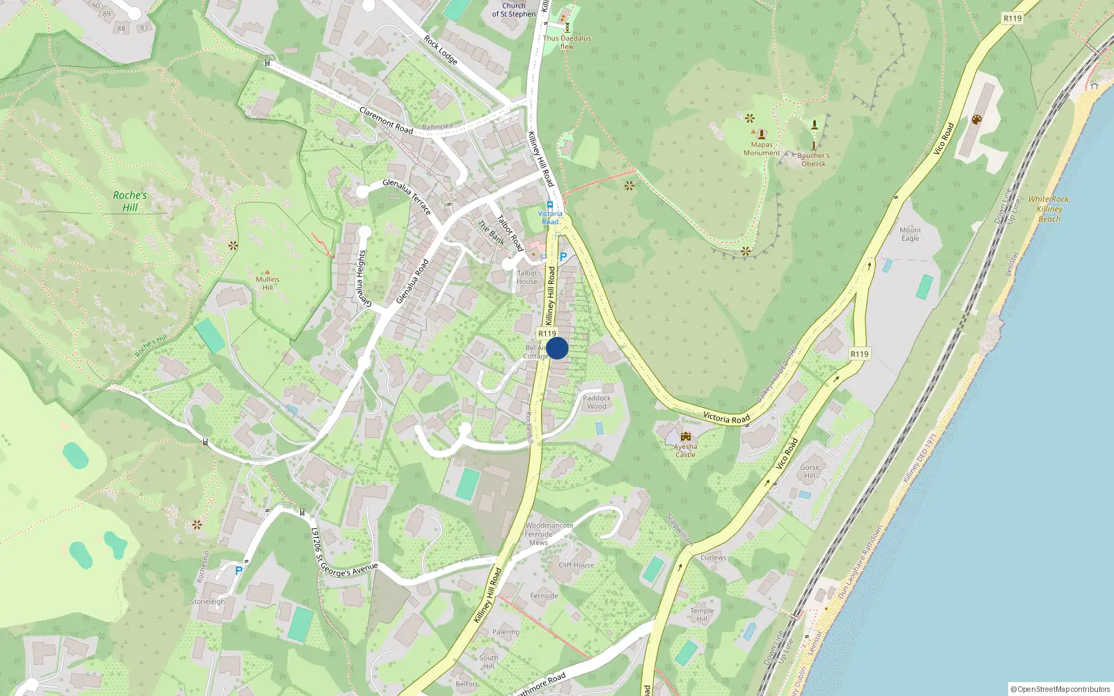 Overhead map showing the location of 6 Hill Cottages, Killiney Hill Road, Killiney