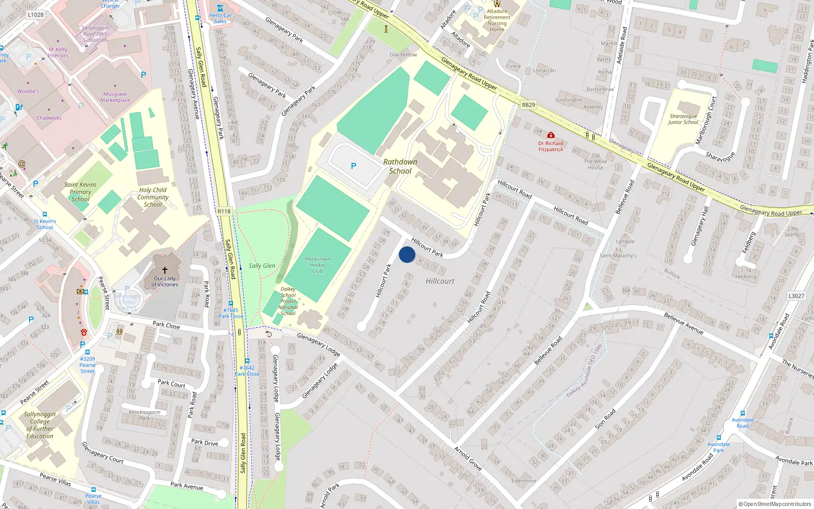 Overhead map showing the location of 6 Hillcourt Park, Glenageary, Co Dublin