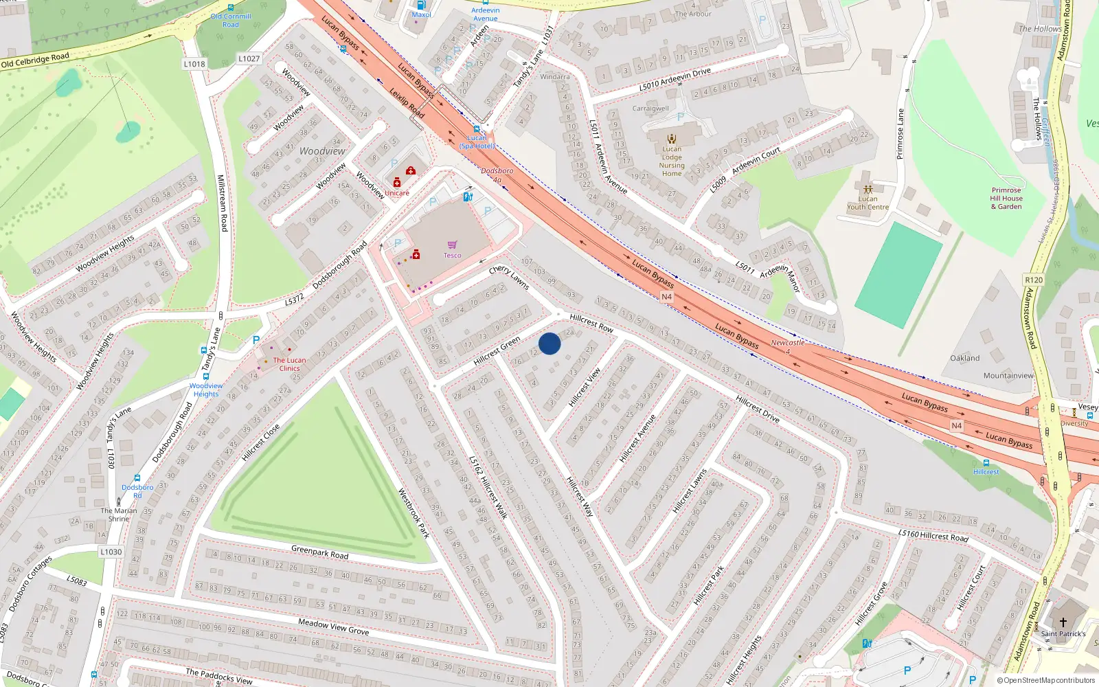 Overhead map showing the location of 6 Hillcrest Green, Lucan