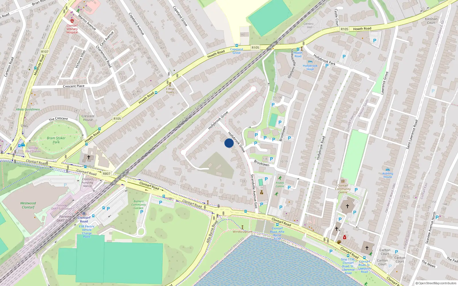 Overhead map showing the location of 6 Hollybrook Grove, Dublin 3
