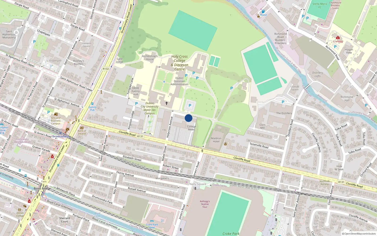 Overhead map showing the location of 6 Holy Cross Avenue, Clonliffe Road, Dublin 3