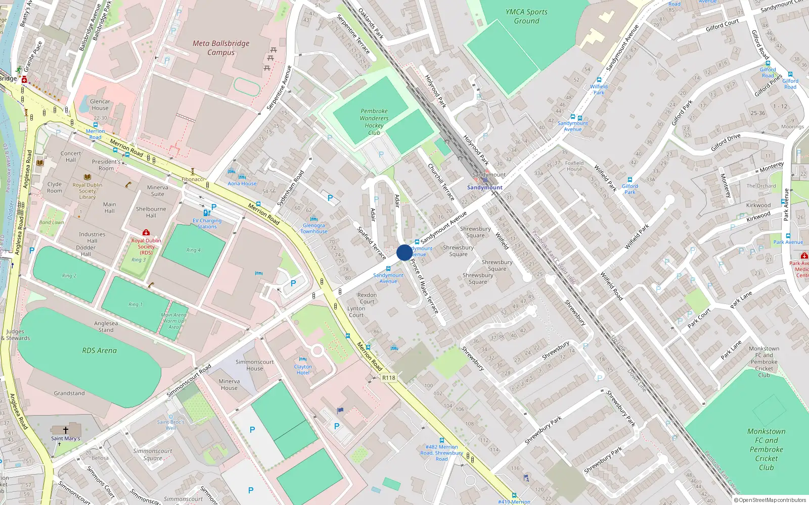 Overhead map showing the location of 6 Holyrood Apts, Sandymount Avenue, Ballsbridge