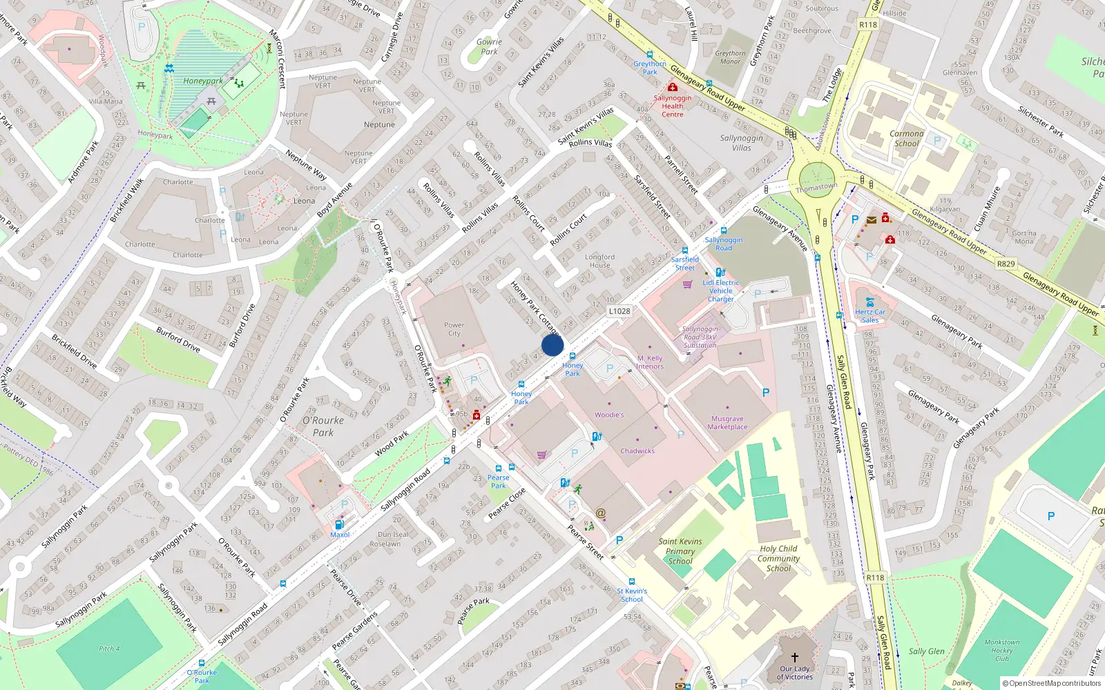 Overhead map showing the location of 6 Honey Park, Sallynoggin