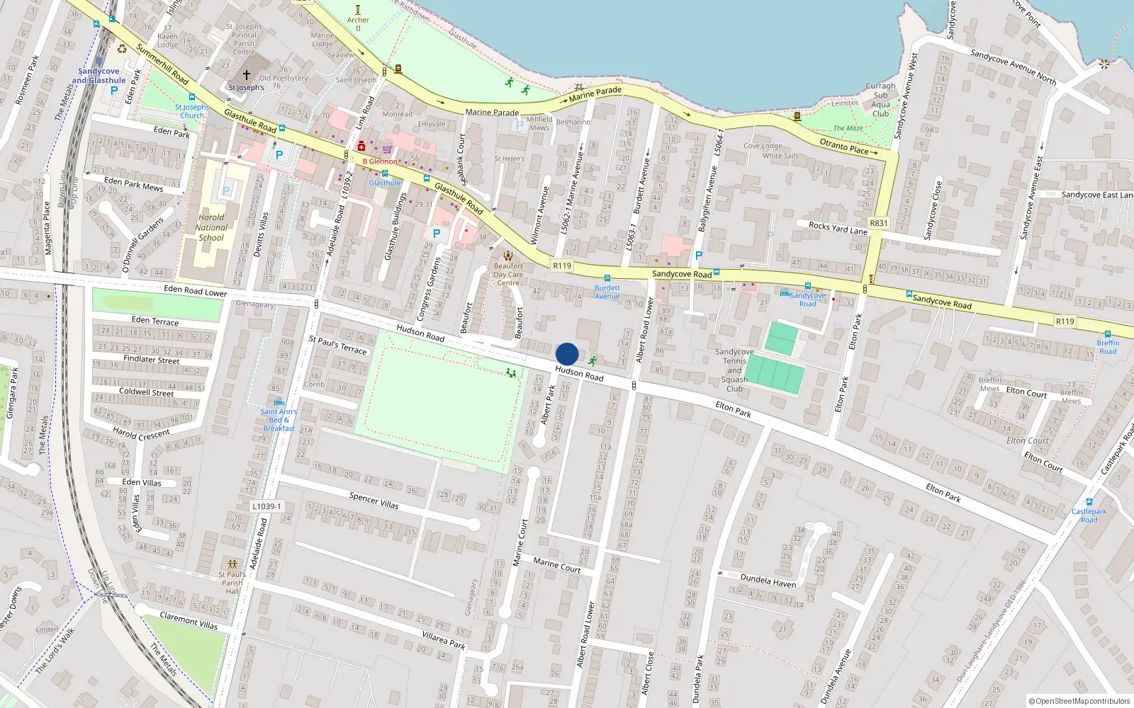 Overhead map showing the location of 6 Hudson Park, Sandycove, Dublin