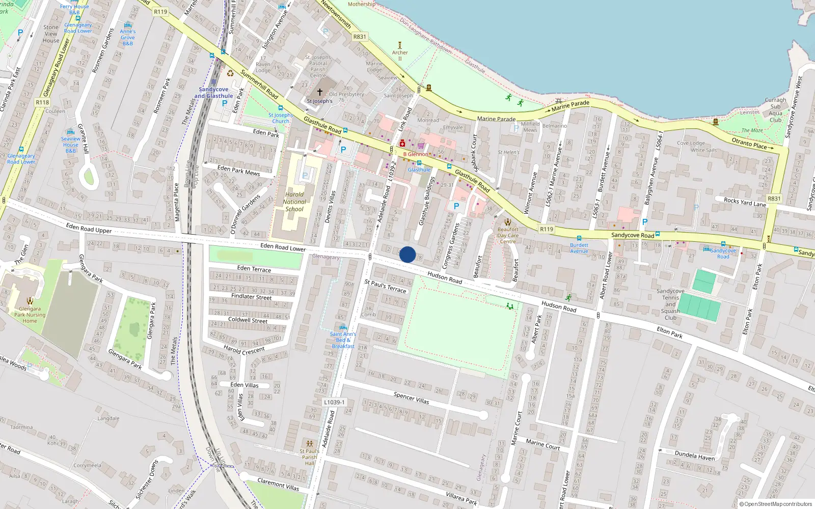 Overhead map showing the location of 6 Hudson Road, Co Dublin