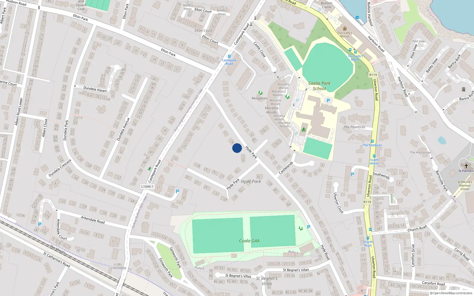 Overhead map showing the location of 6 Hyde Park, Dalkey