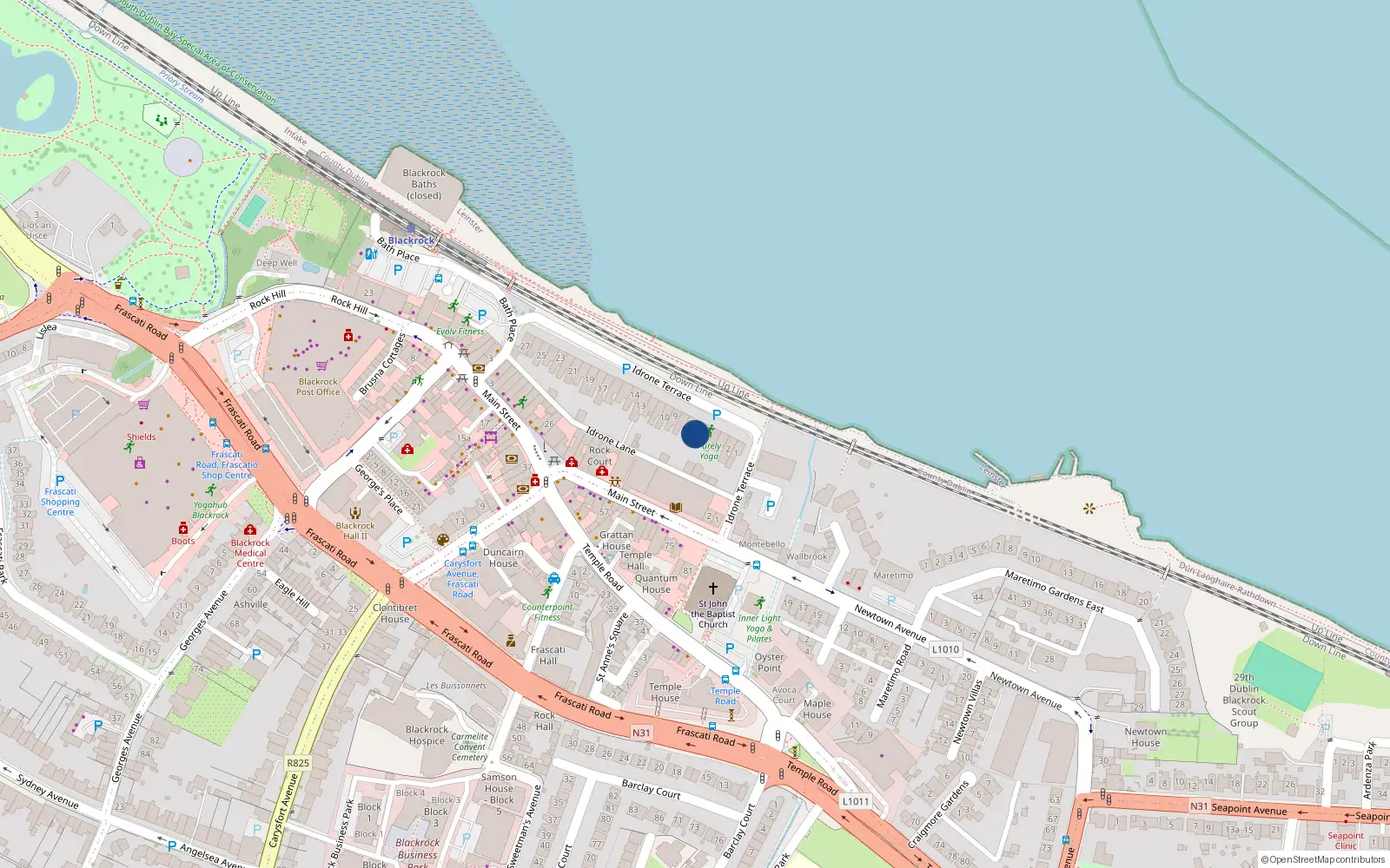 Overhead map showing the location of 6 Idrone Terrace, Blackrock