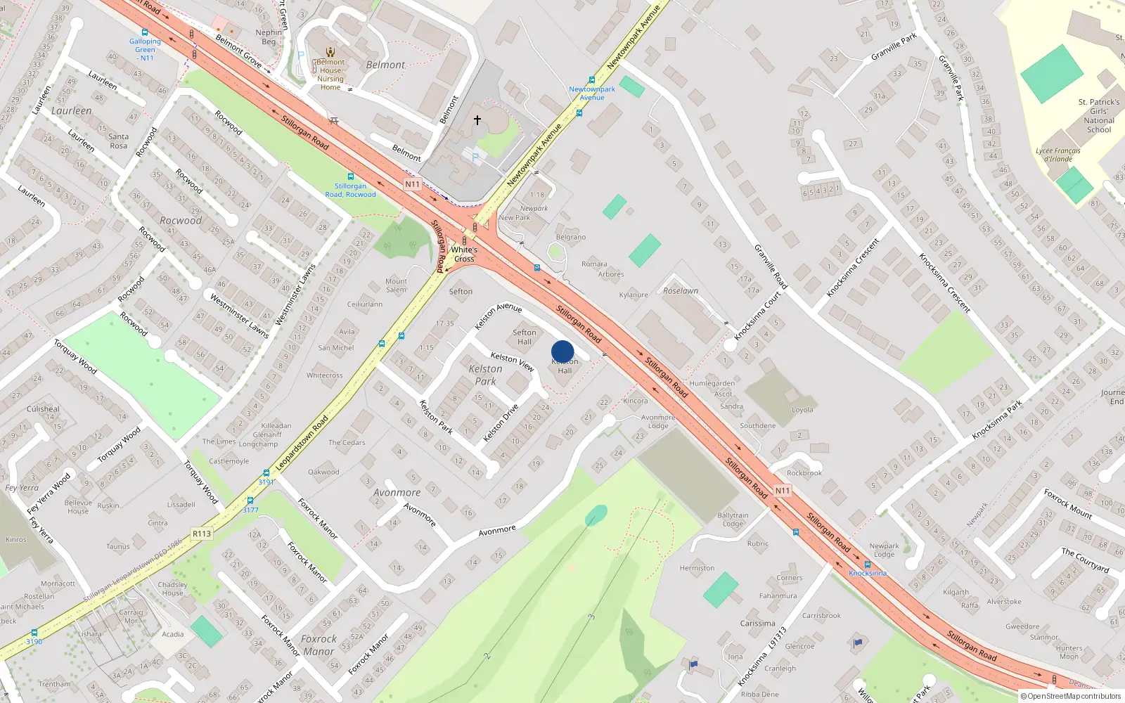 Overhead map showing the location of 6 Kelston Hall, Foxrock