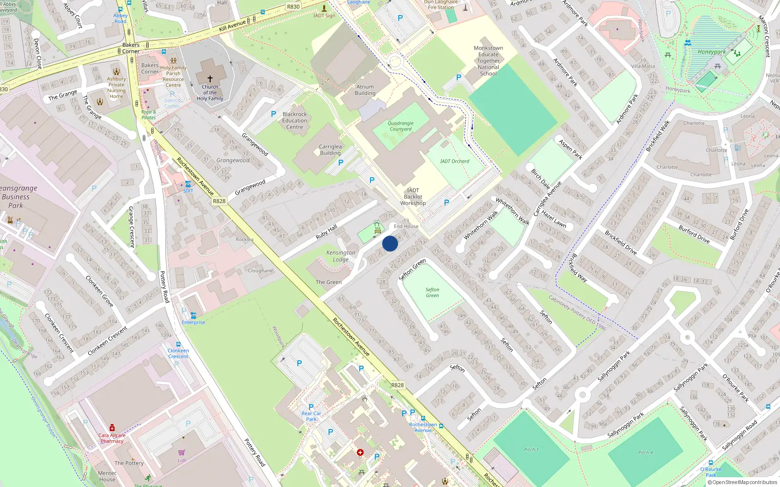 Overhead map showing the location of 6 Kensington Manor, Dún Laoghaire