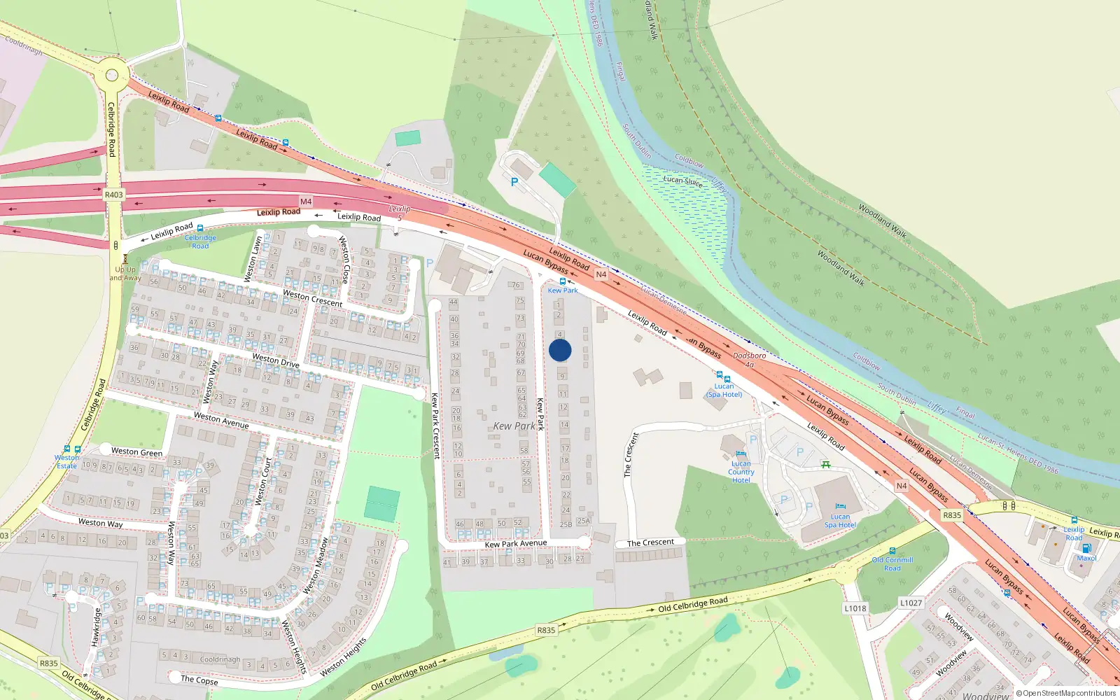 Overhead map showing the location of 6 Kew Park, Lucan